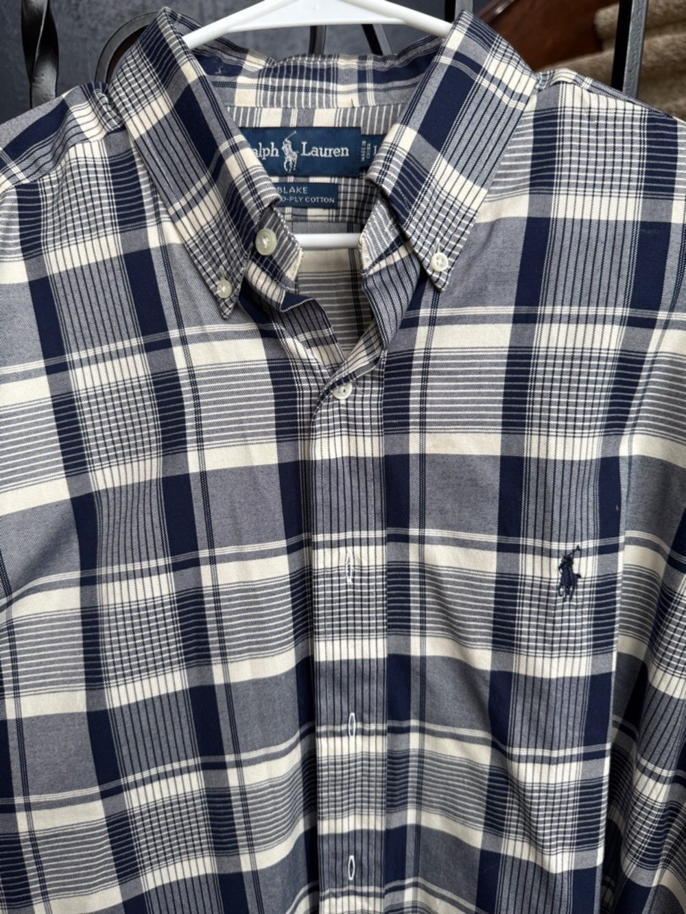 Ralph Lauren Navy and Cream Plaid Button-Down Shirt